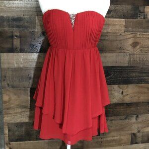 Sequin Hearts Strapless Red Chiffon Dress Size 3 NWT Prom Homecoming Party
